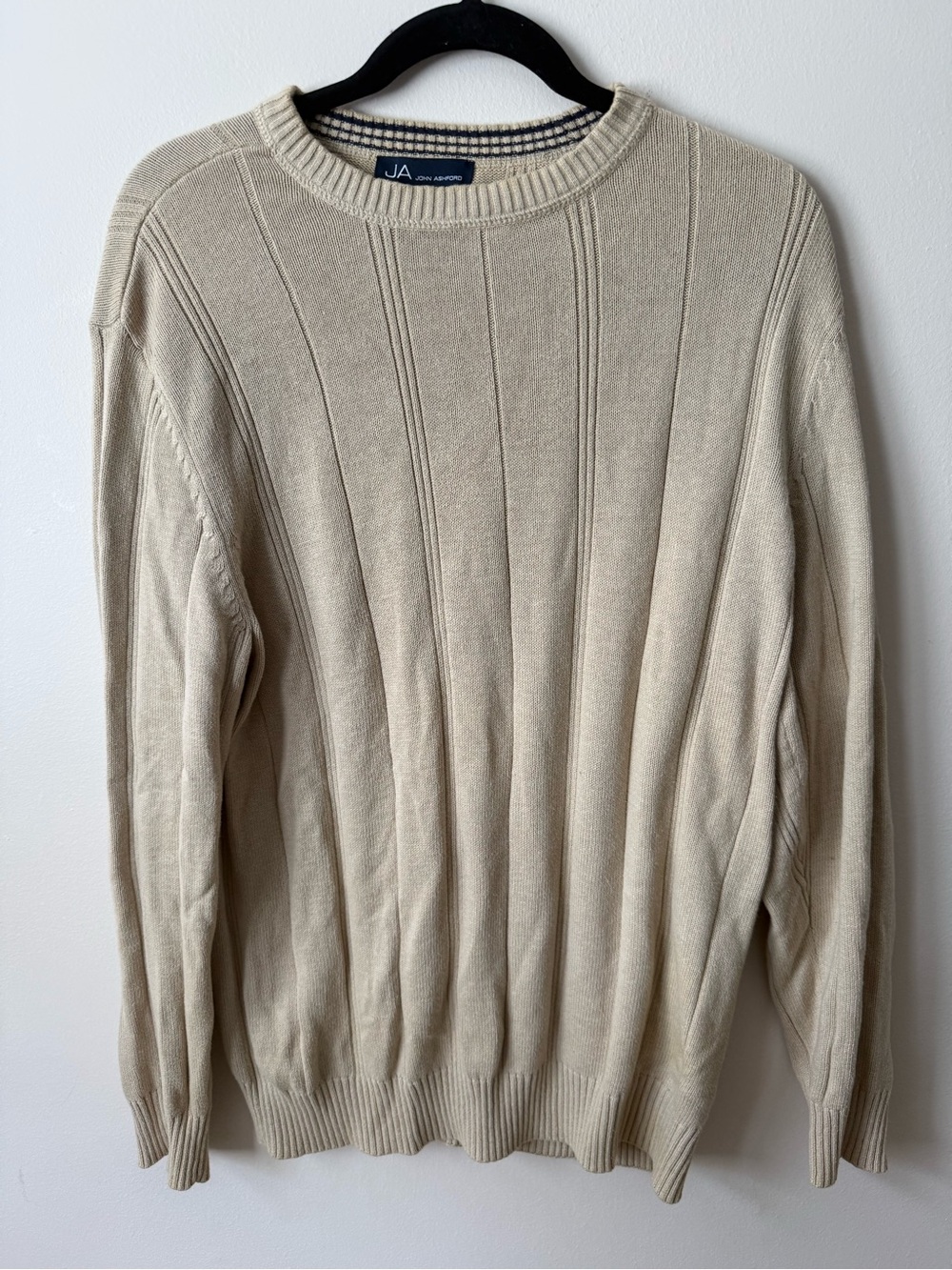John Ashford Men’s 100% Cotton Textured Crewneck Sweater Beige S